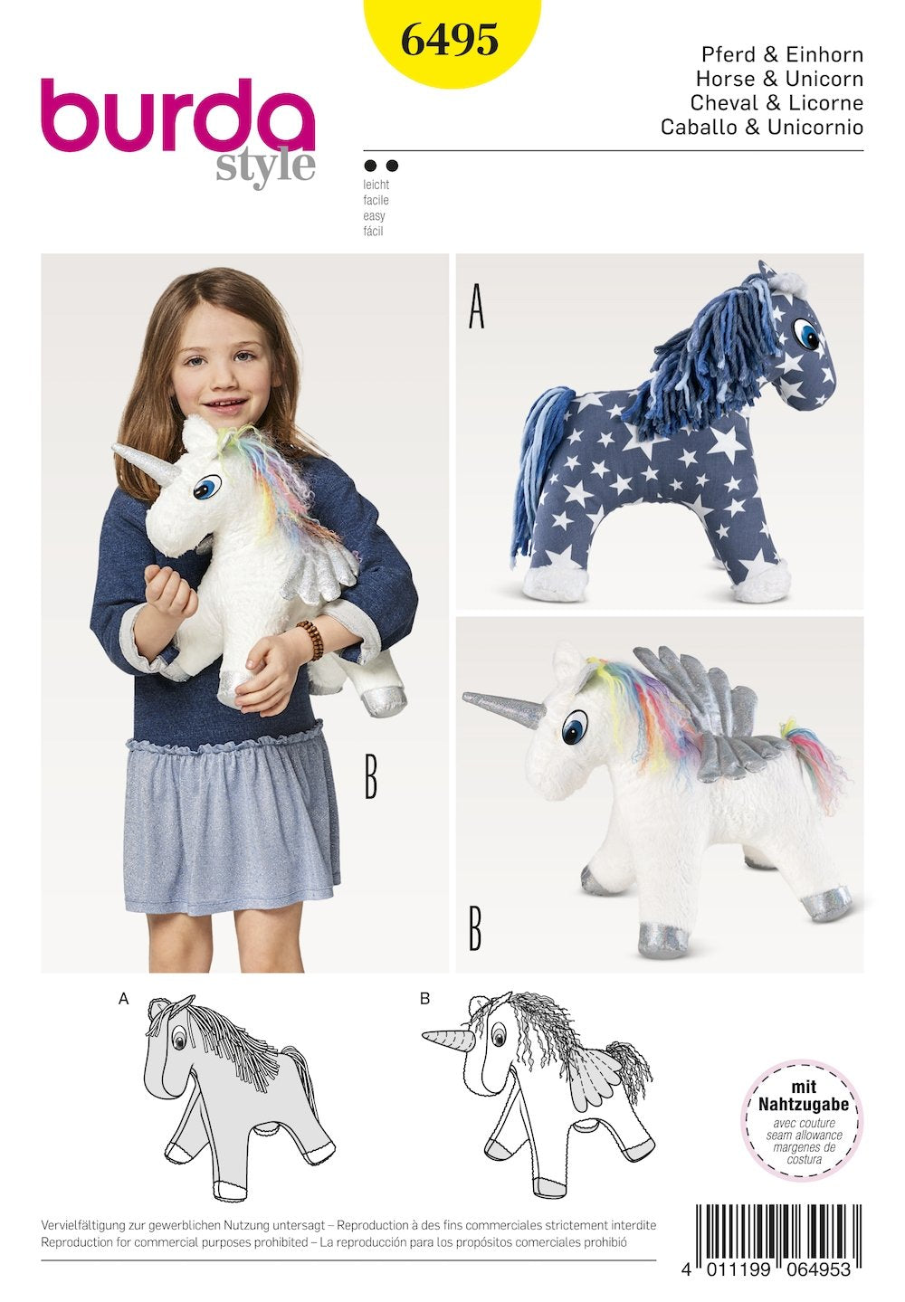 Burda Pattern 6495 Pattern Stuffed Animal Horse (One Size)