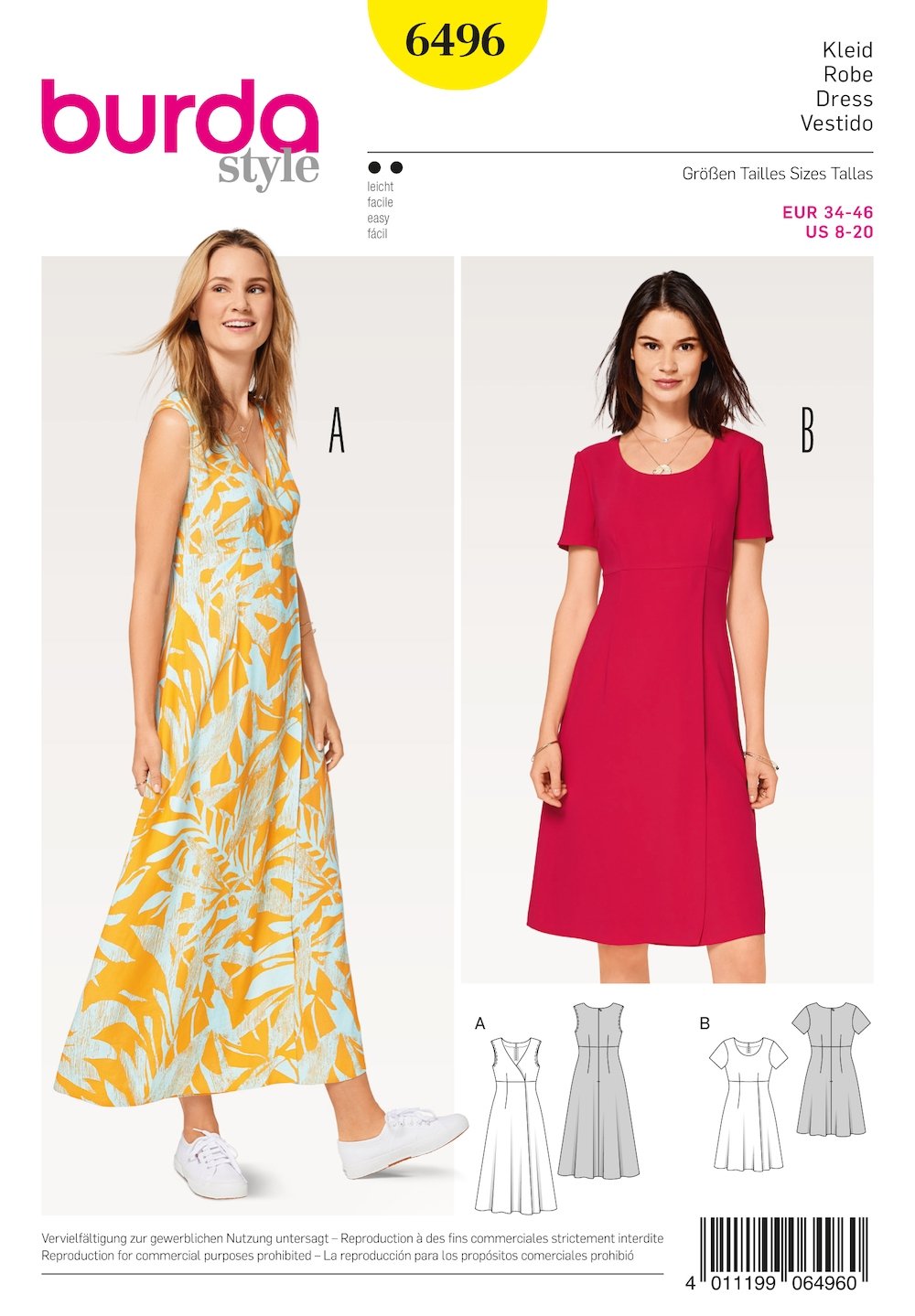 Burda Pattern 6496 Misses' High Waist Dress (8-20)