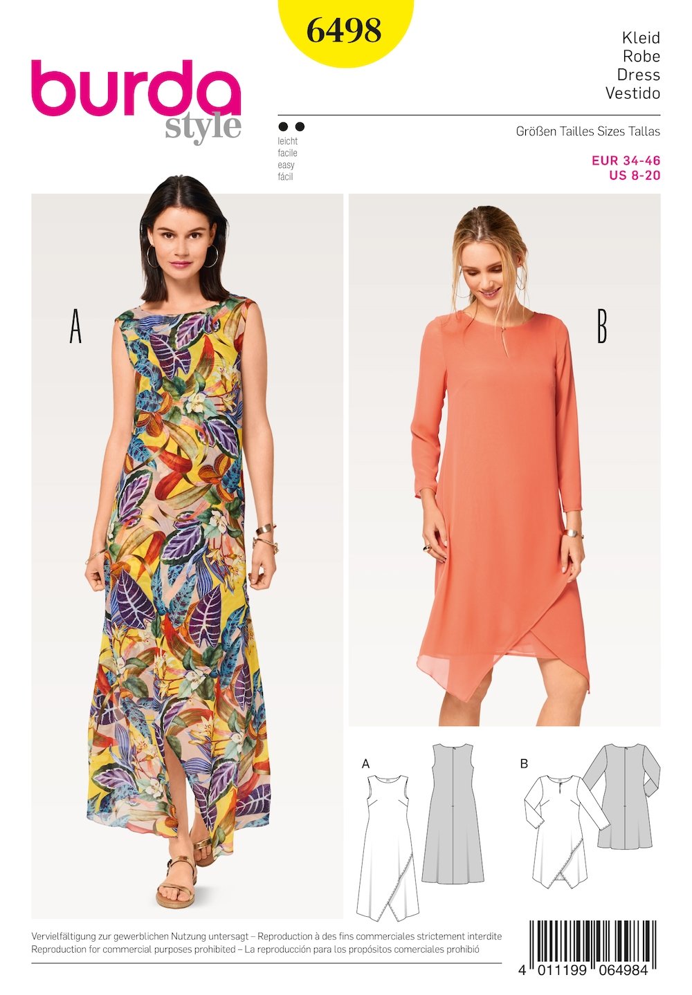 Burda Pattern 6498 Misses' Two Layered Dress (8-20)