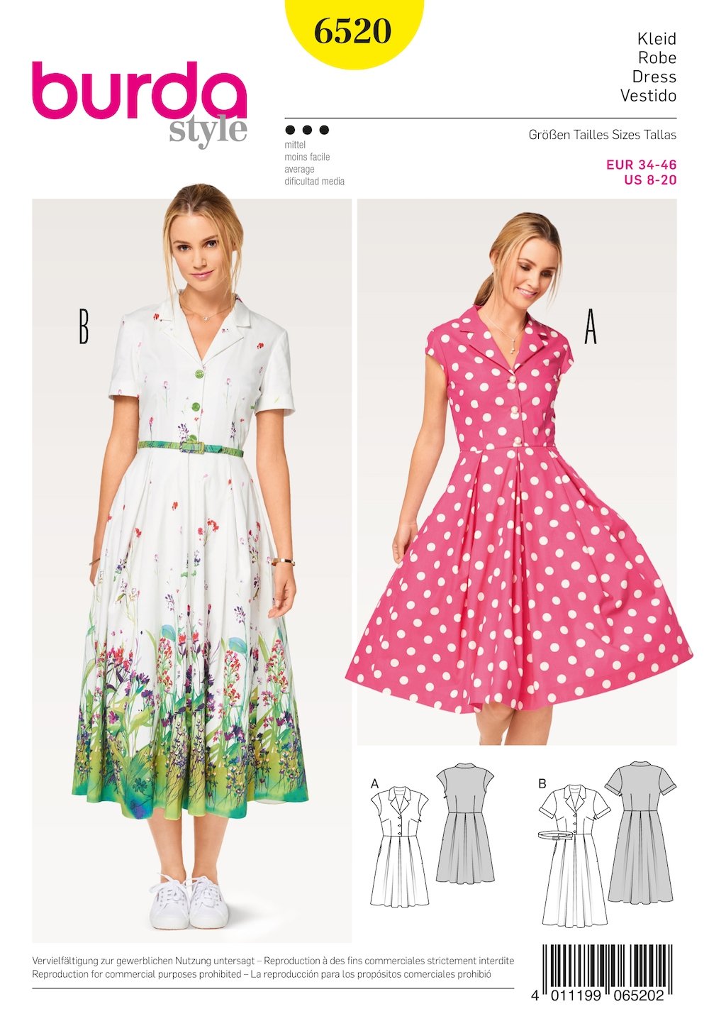 Burda Pattern 6520 Misses' Dress, Blouse and Skirt (8-20)