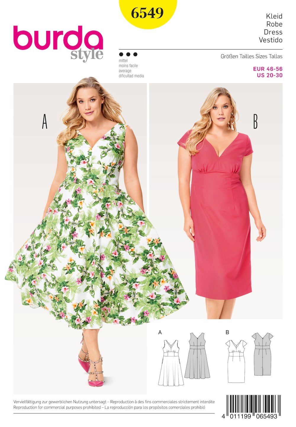 Burda Pattern 6549 Women's Short Sleeve Dress (20-30)