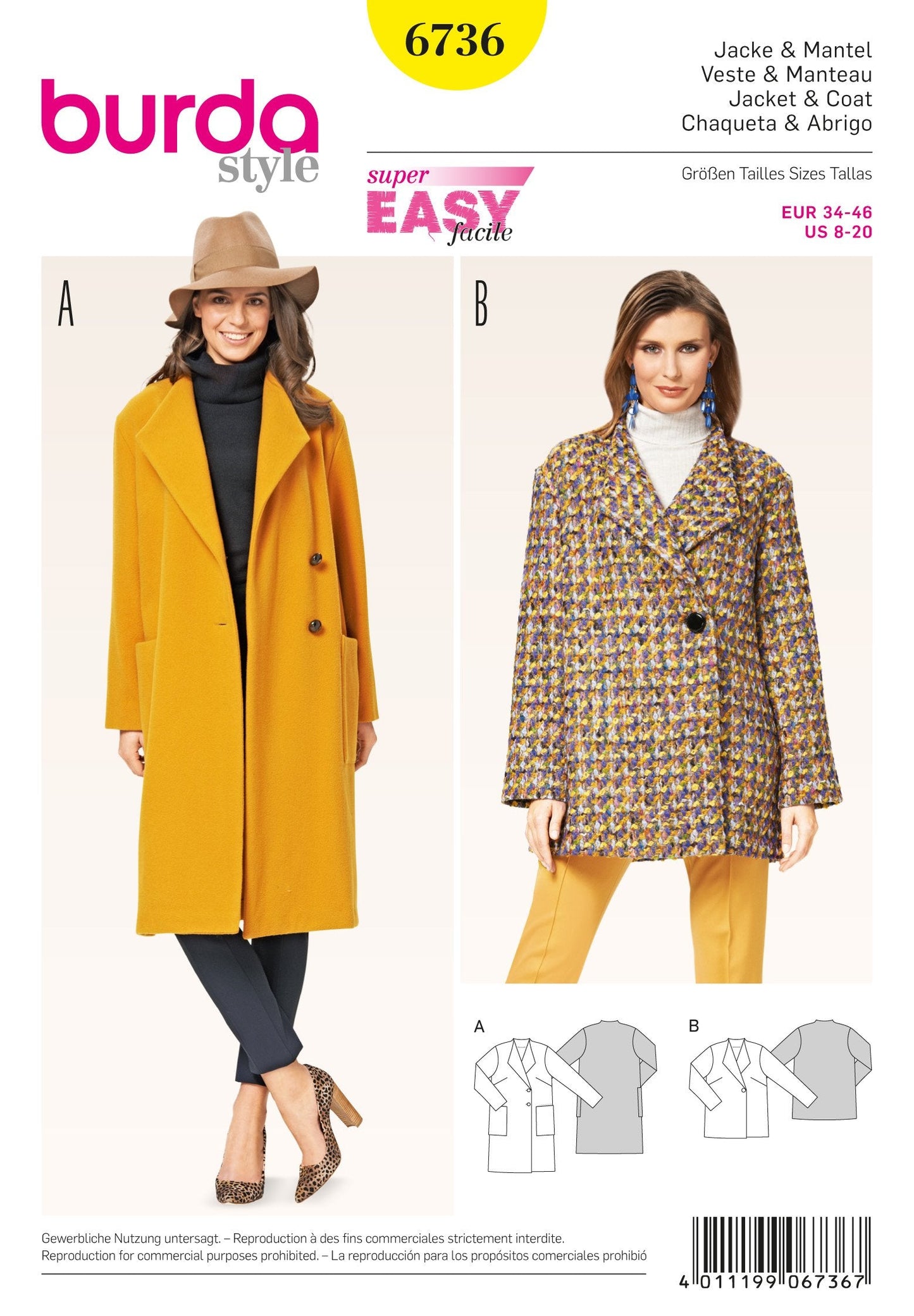 Burda Pattern 6736 Misses Jackets & Coats
