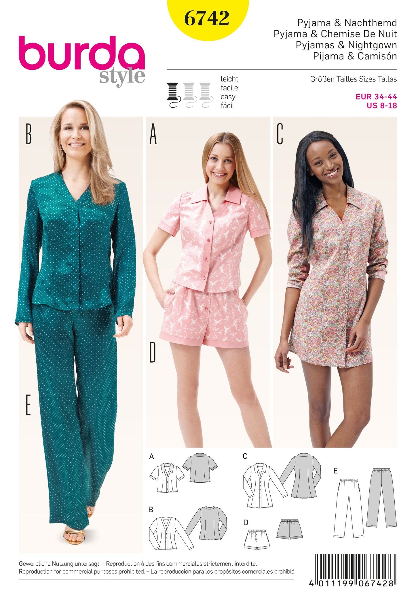 Burda Pattern 6742 Misses Pyjamas