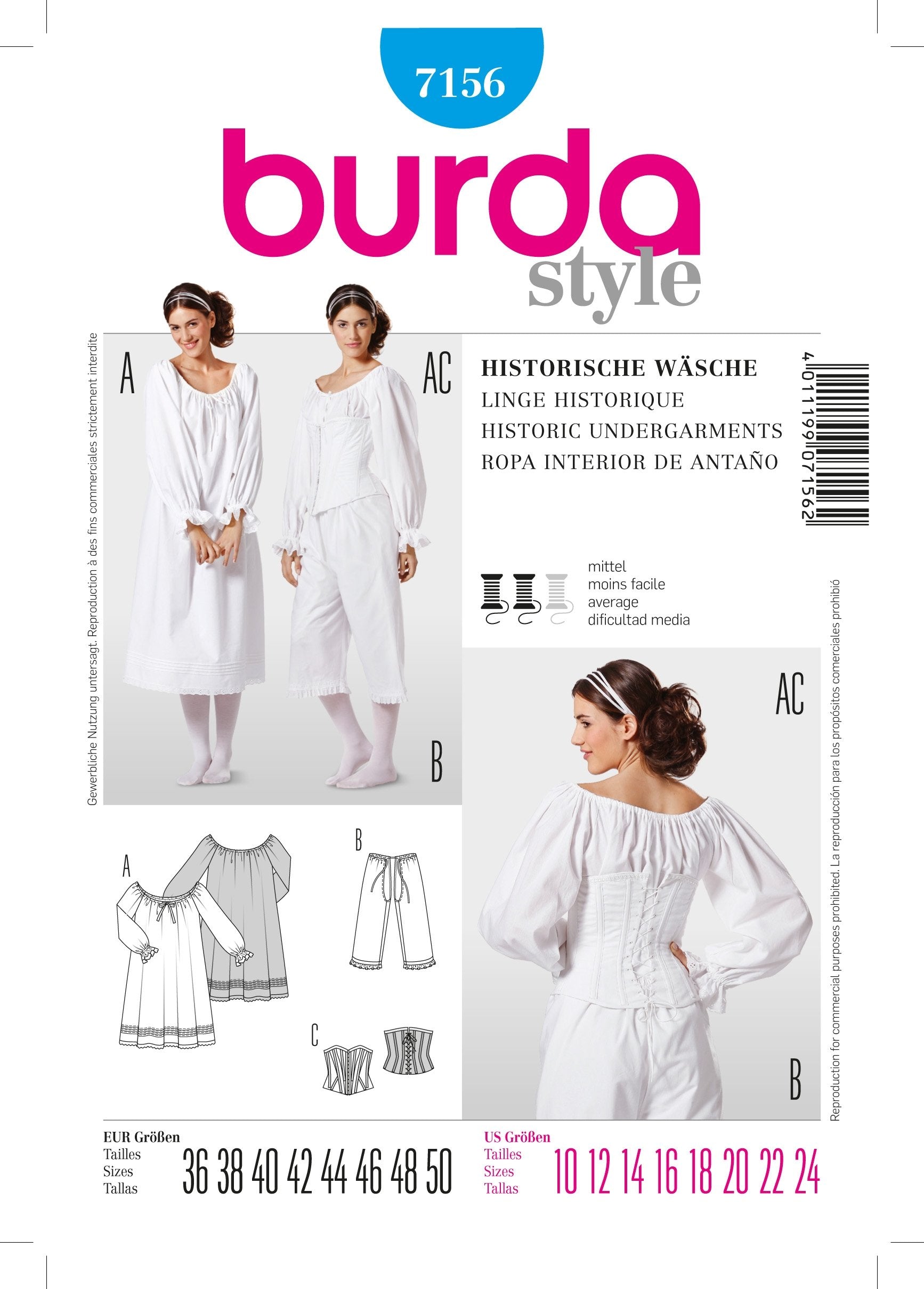 Burda Pattern 7156 Historical Undergarments (10-24)