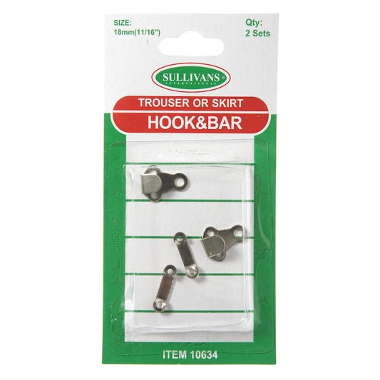 Sullivans Hook & Bar Size 18mm, Silver- 2 Sets