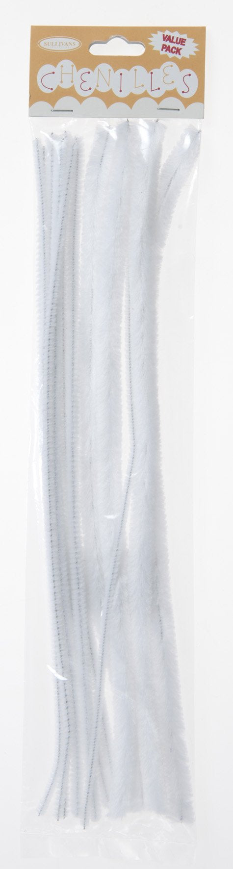 Sullivans Chenilles 8pk, White- 12mm