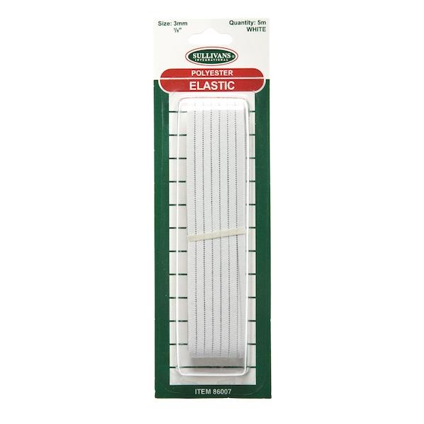 Sullivans Knitted Elastic, White- 3mm x 5m