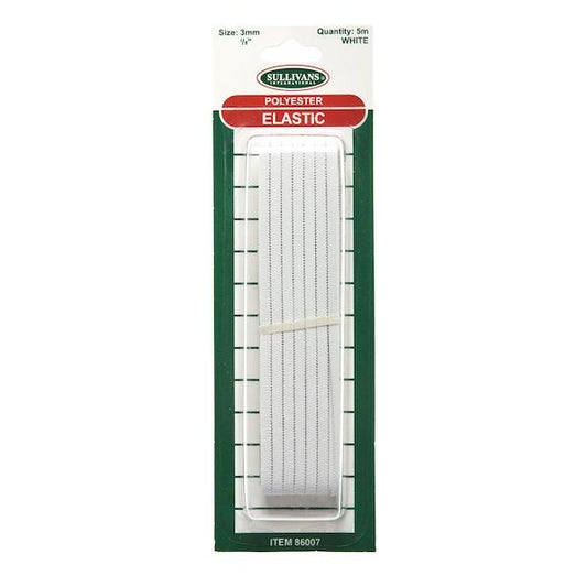 Sullivans Knitted Elastic, White- 3mm x 5m