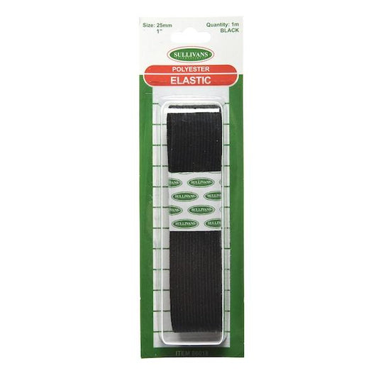 Sullivans Woven Elastic, Black- 25mm x 1m