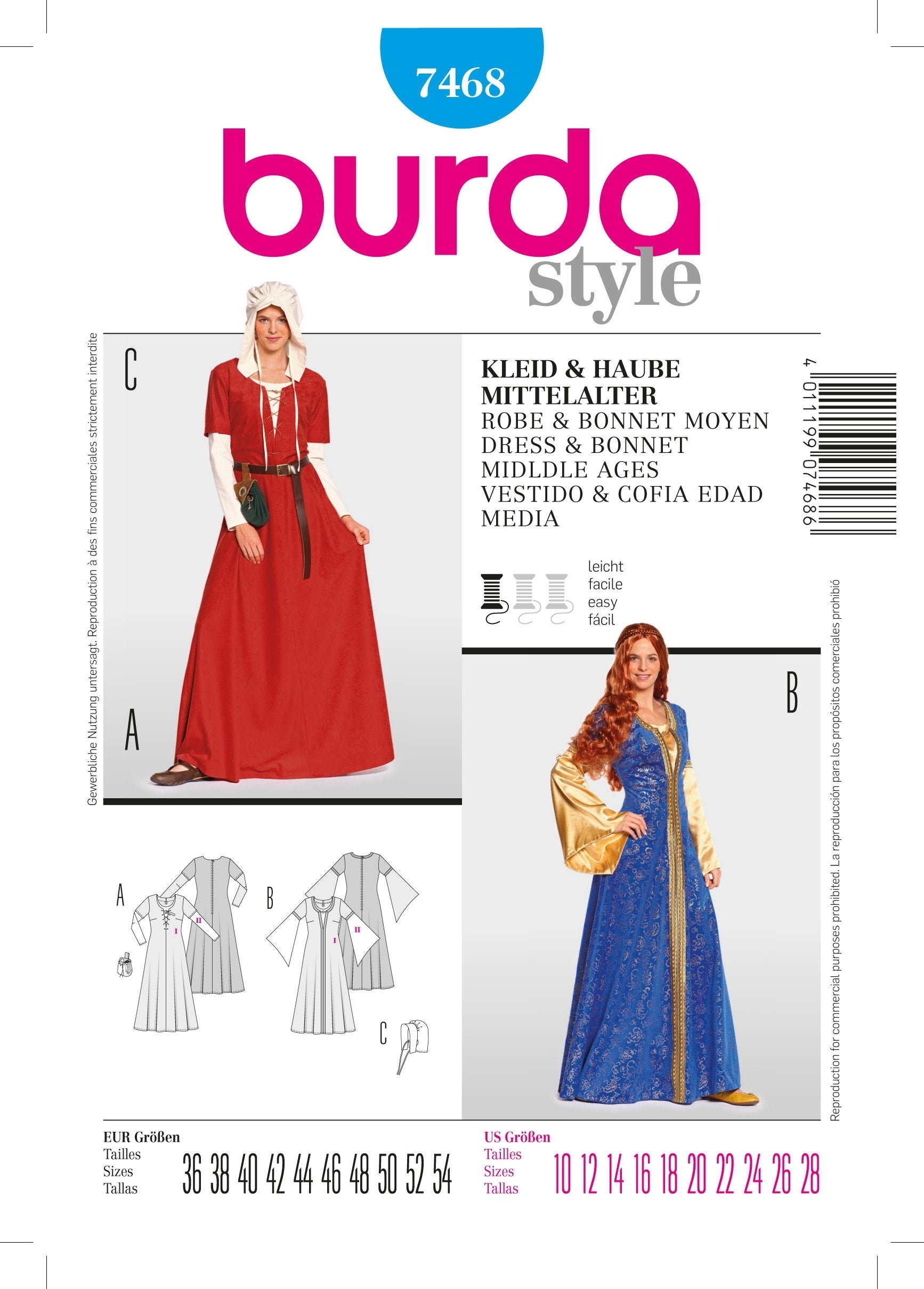 Burda Pattern 7468 Dress  &  Bonnet Middle Ages (10-28)