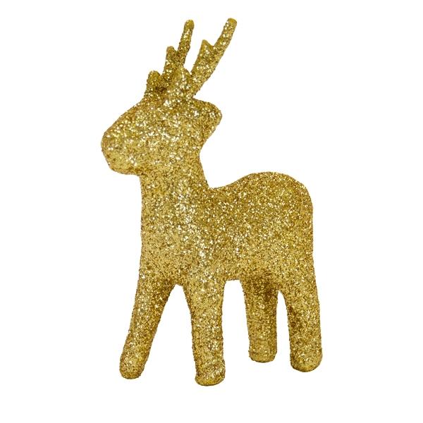 Christmas Paper Mache, 15cm Standing Reindeer- Gold Glitter