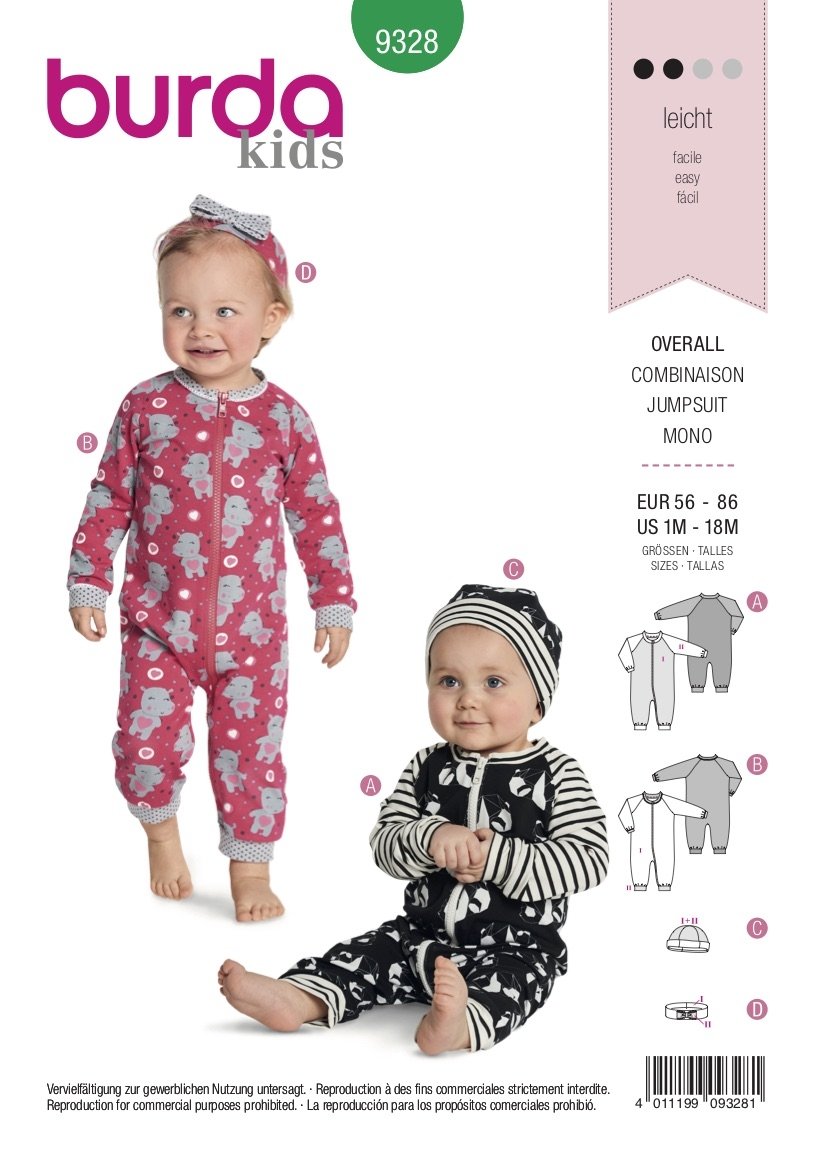 Burda Pattern 9328 Babies' Romper (1M-18M)