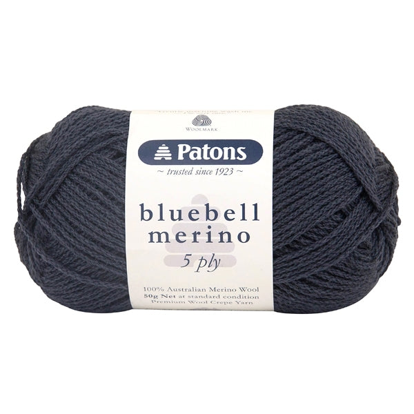 Patons Bluebell Merino 5ply Yarn, Charcoal- 50g Merino Wool Yarn