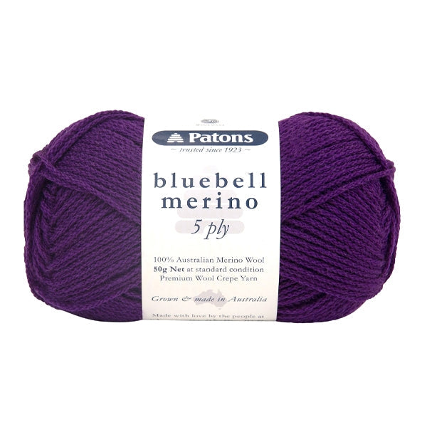 Patons Bluebell Merino 5ply Yarn, Purple Haze- 50g Merino Wool Yarn