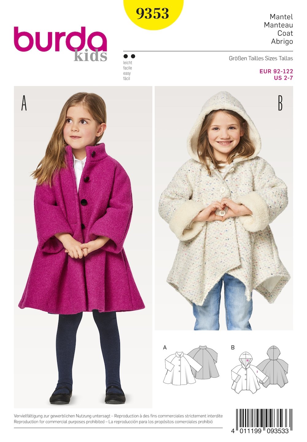 Burda Pattern 9353 Child's A-Line Coat (2-7)