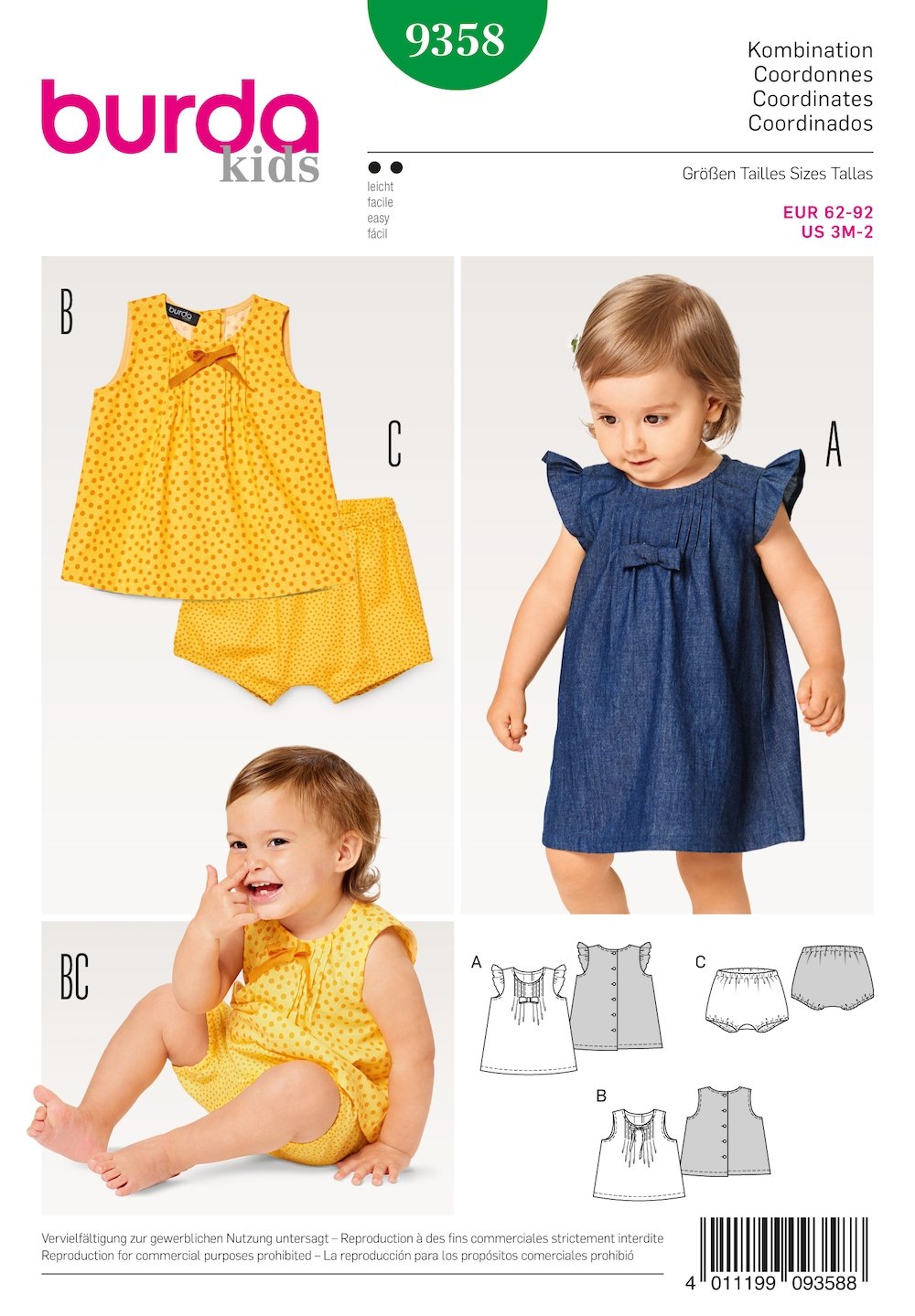 Burda Pattern 9358 Baby Dress, Top and Panties (3M-2M)