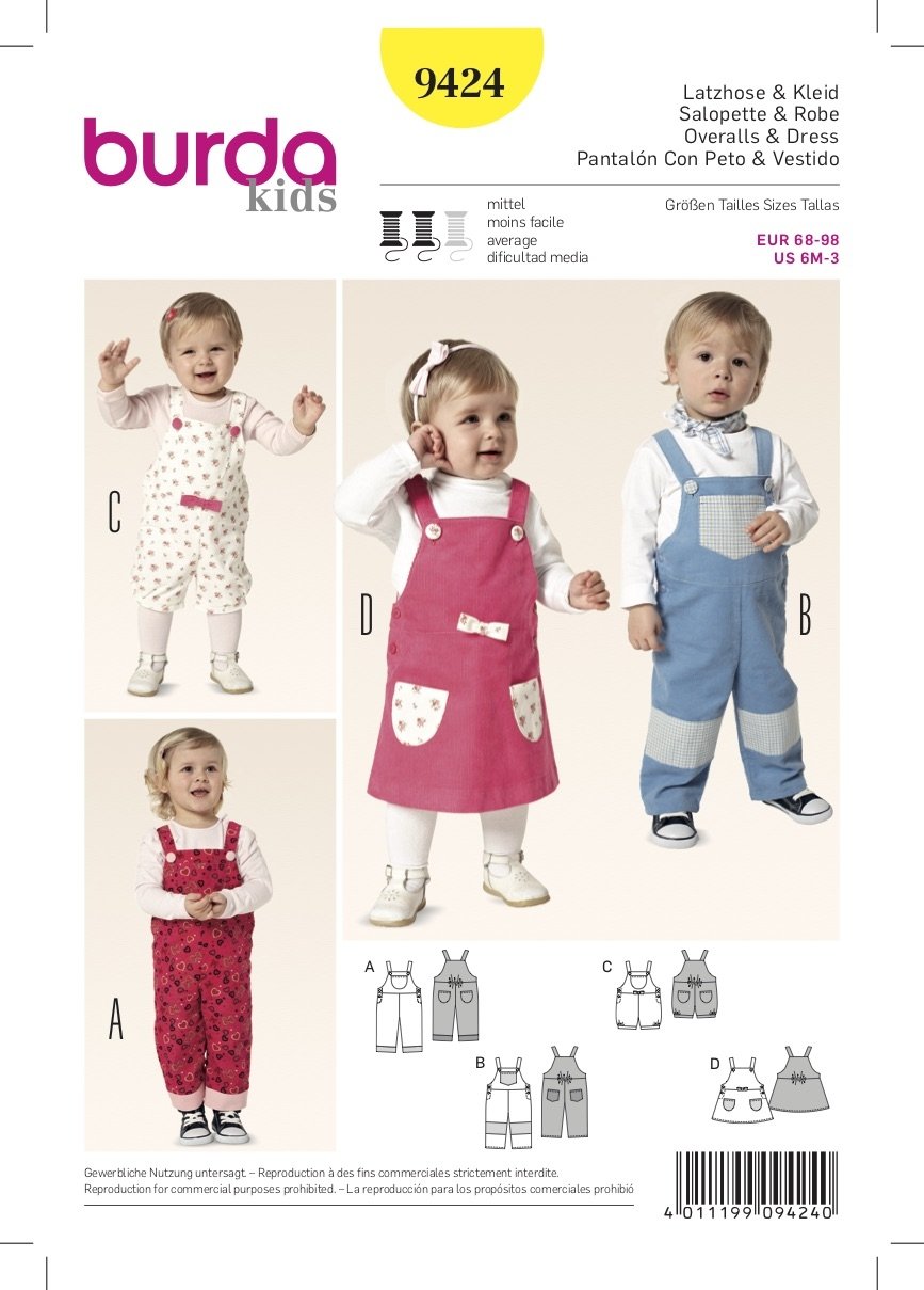 Burda Pattern 9424 Toddler Outfits (6M-3Yr)