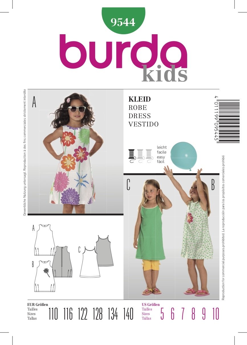 Burda Pattern 9544 Girls Dress (5-10)
