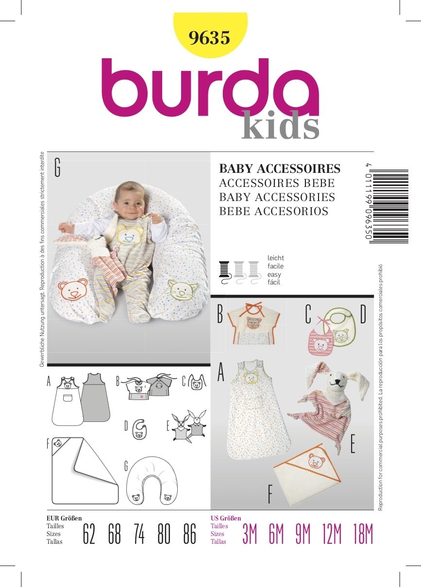 Burda Pattern 9635 Baby Accessories (3M-18M)