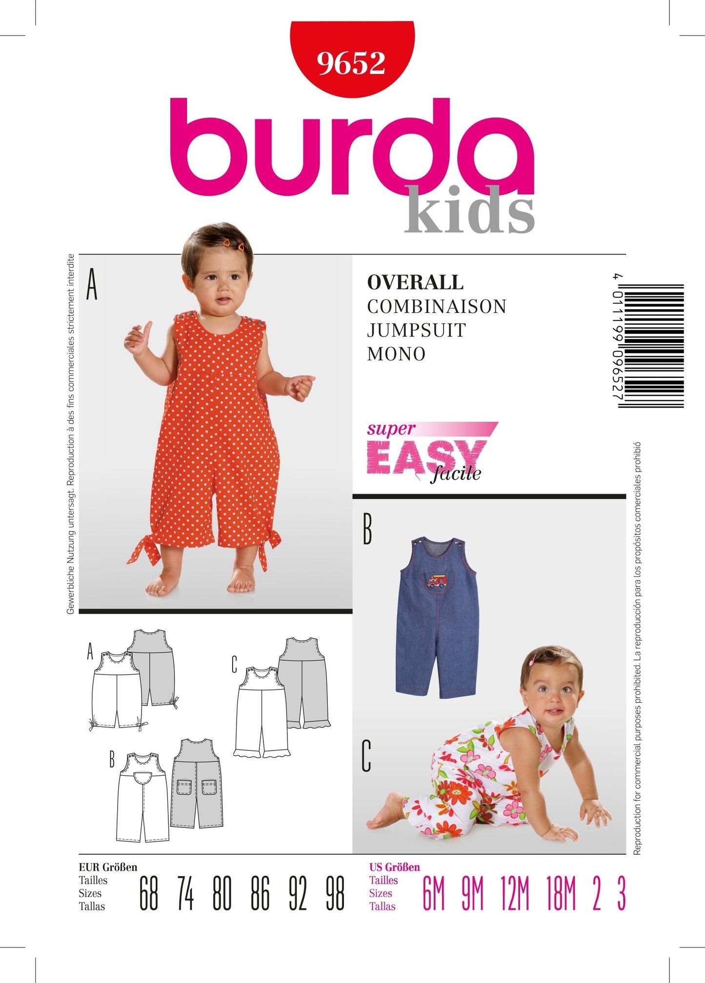 Burda Pattern 9652 Jumpsuit (6M-3Yr)