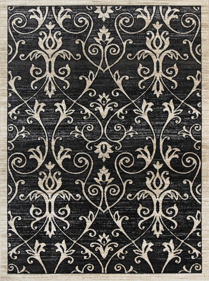 Ario Lattice Traditional Black and Cream Rug