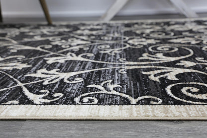 Ario Lattice Traditional Black and Cream Rug