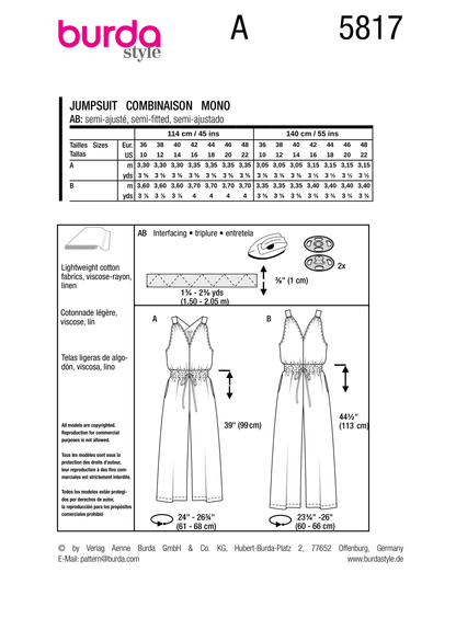 Burda Pattern B5817 Misses' Overall