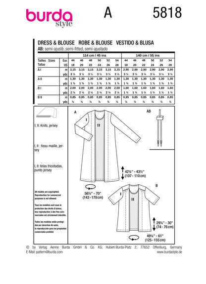 Burda Pattern B5818 Plus Size Dress