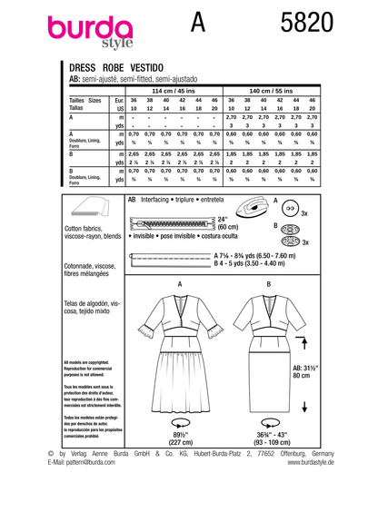 Burda Pattern B5820 Misses' Dress