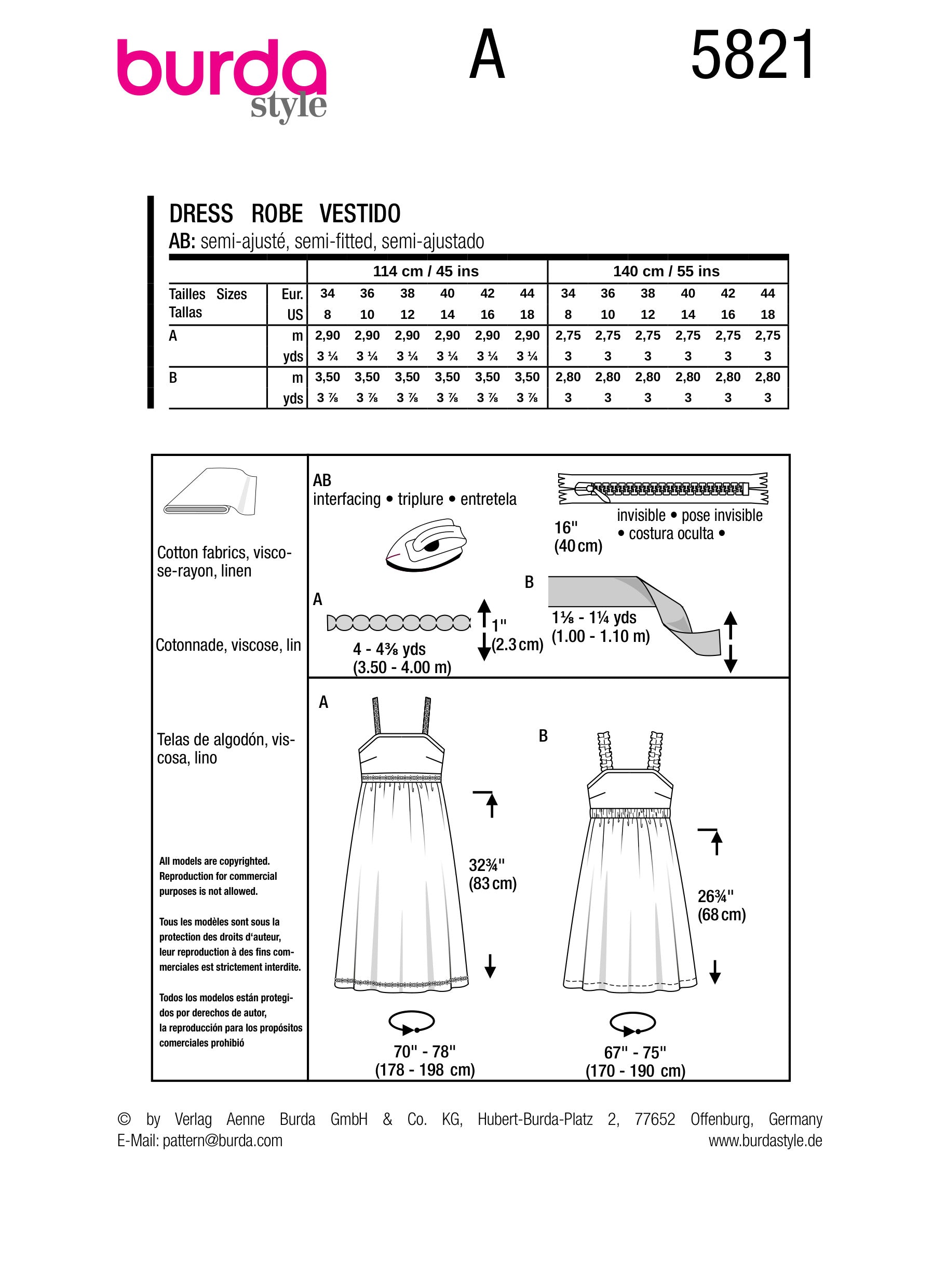 Burda Pattern B5821 Misses' Dress