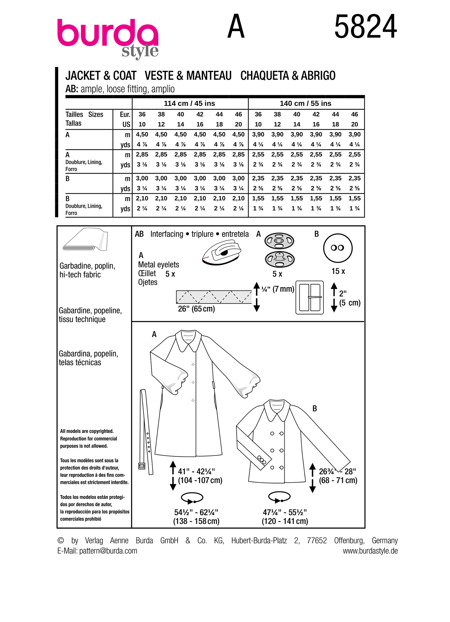 Burda Pattern B5824 Misses' Jacket