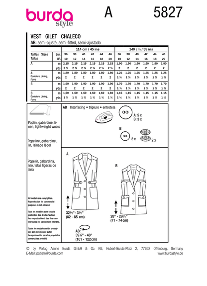 Burda Pattern B5827 Misses' Top Vest