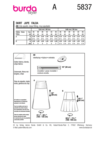 Burda Pattern B5837 Misses' Skirt