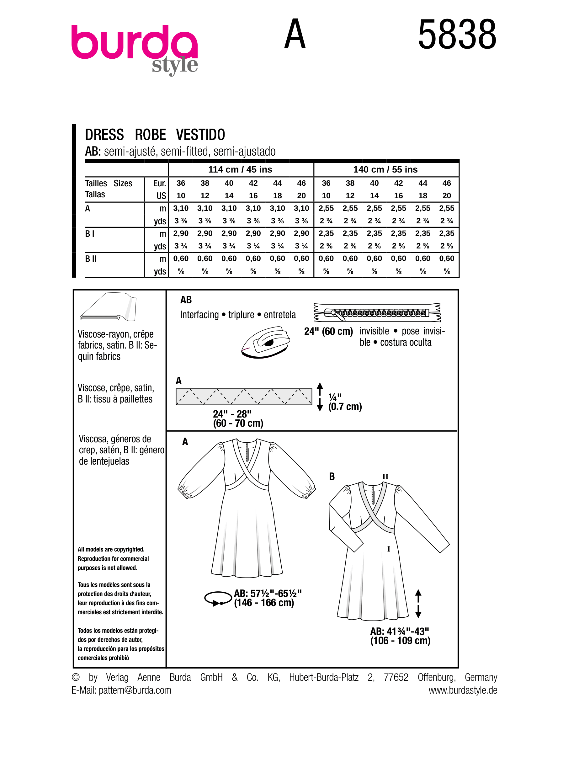 Burda Pattern B5838 Misses' Dress