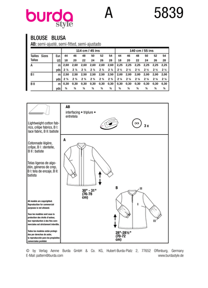 Burda Pattern B5839 Plus Size Top Vest