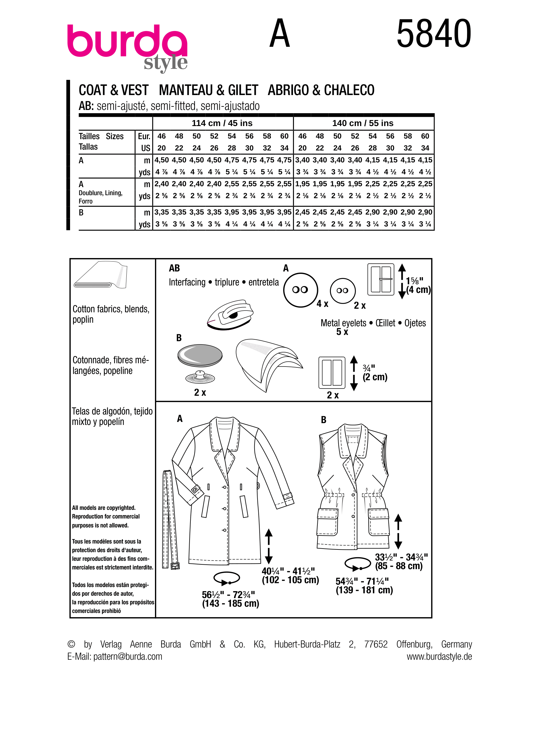 Burda Pattern B5840 Plus Size Jacket