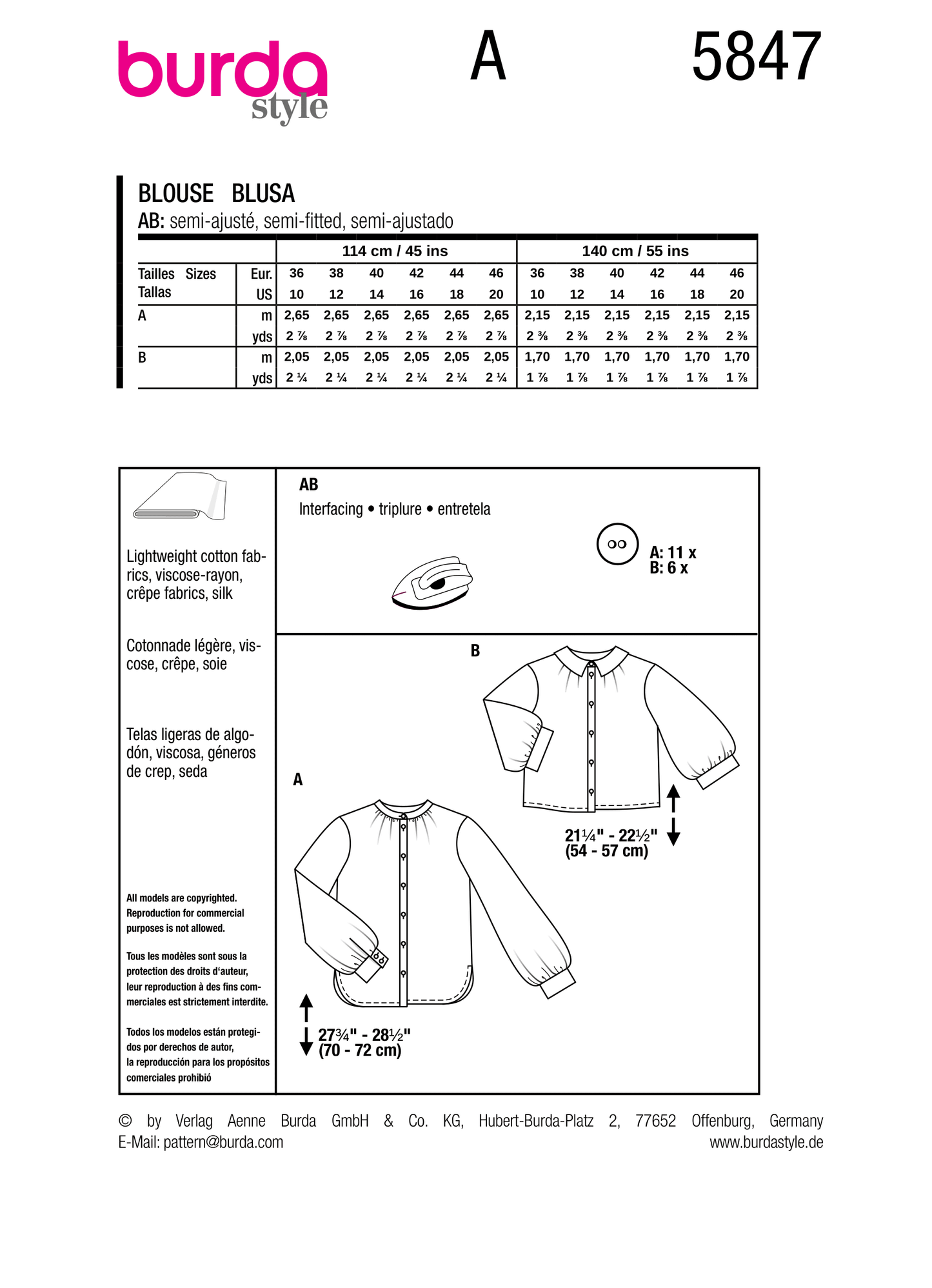 Burda Pattern B5847 Misses' Top Vest