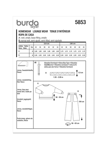 Burda Pattern 5853 Misses Sleepwear