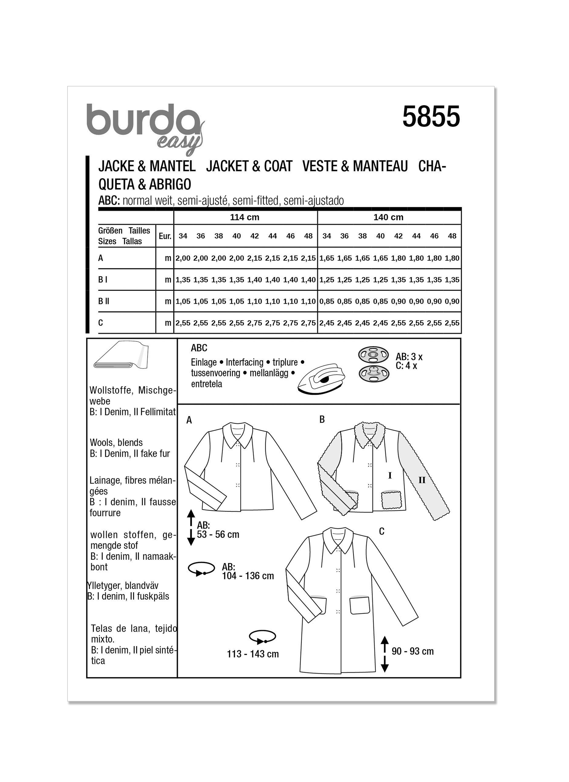 Burda Pattern 5855 Misses Jacket