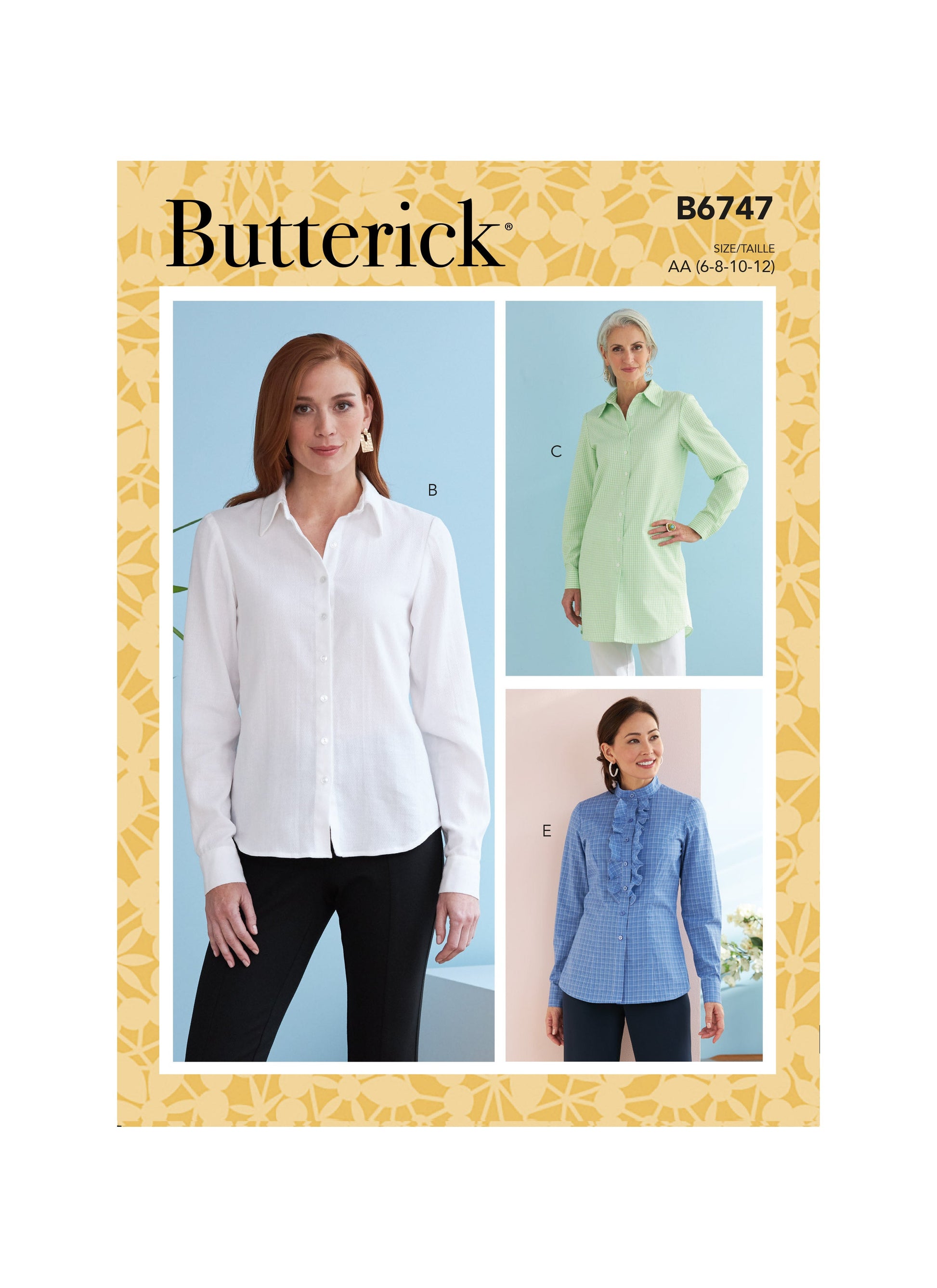Butterick Pattern B6747 Misses' Button-Down Collared Shirts