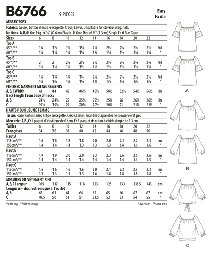 Butterick Pattern B6766 Misses' Tops