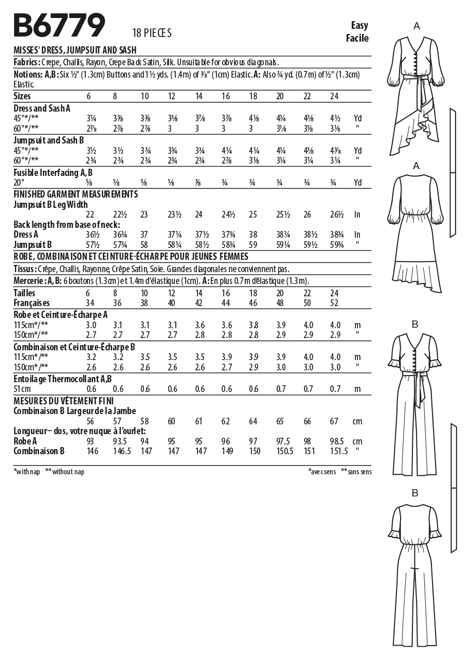 Butterick Pattern B6779A5 Misses' Dress & Jumpsuit