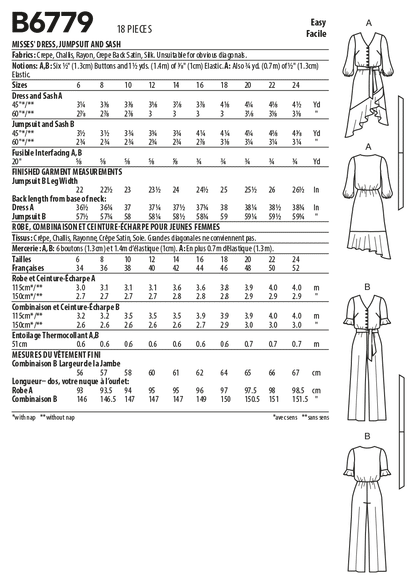 Butterick Pattern B6779A5 Misses' Dress & Jumpsuit