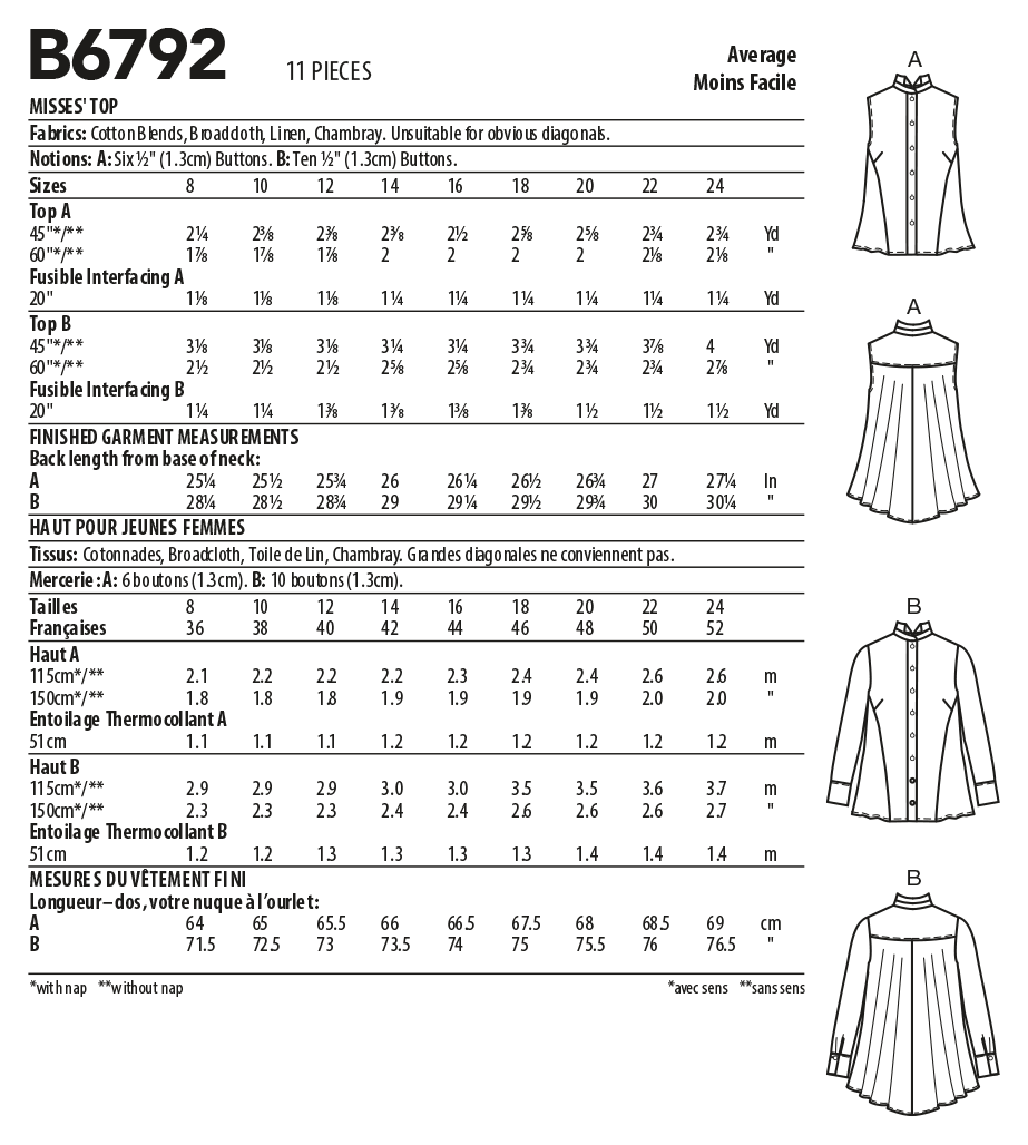 Butterick Pattern B6792F5 Misses' Top