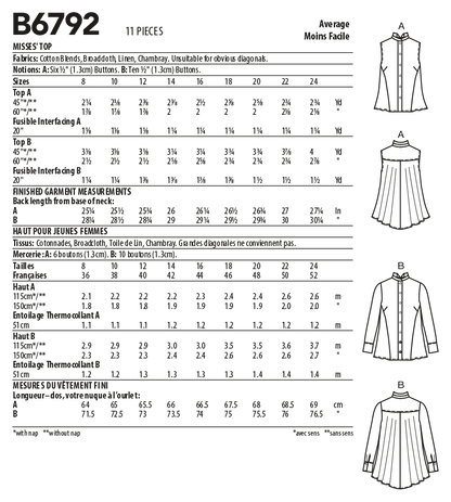 Butterick Pattern B6792F5 Misses' Top