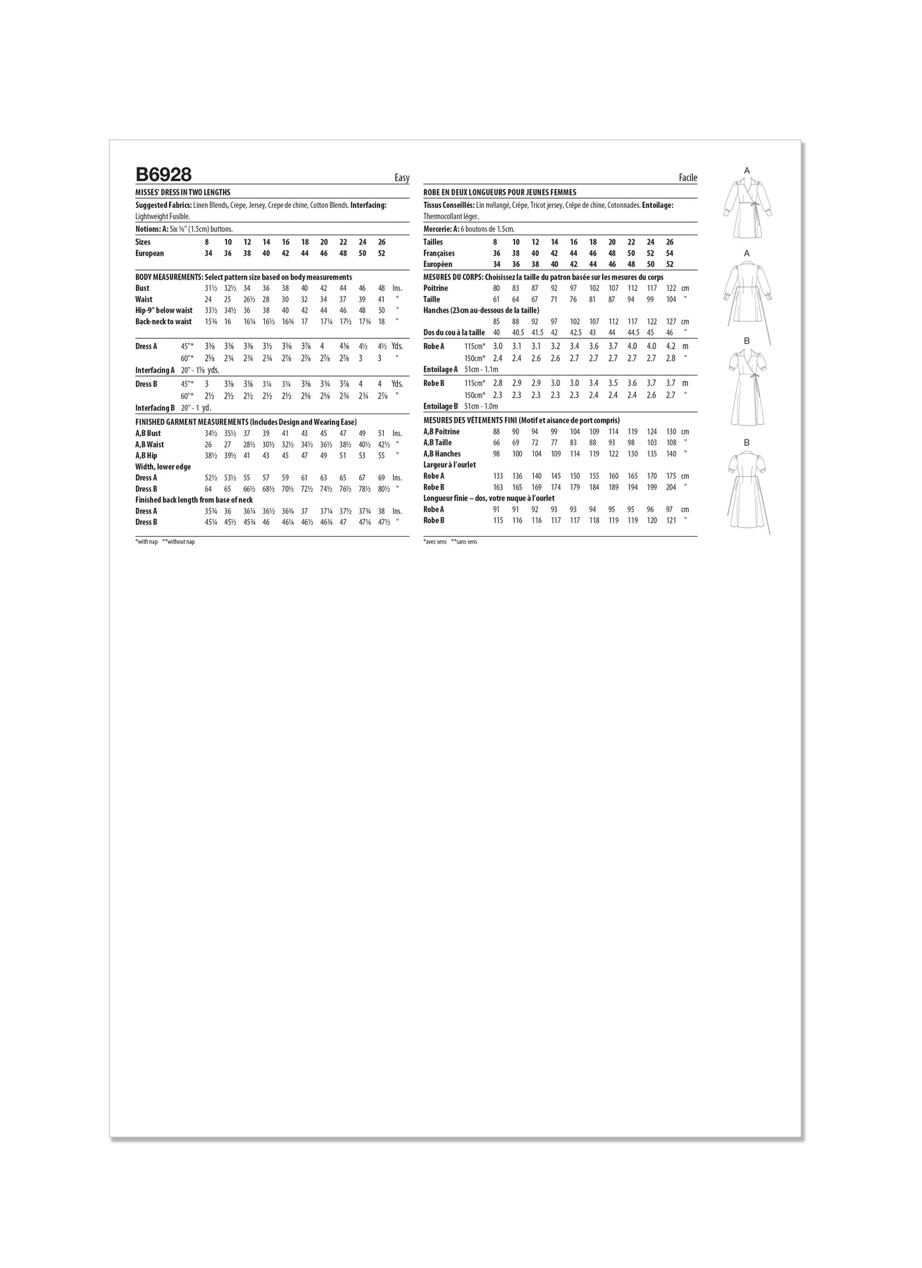Butterick Pattern B6928 Misses' Dress in Two Lengths