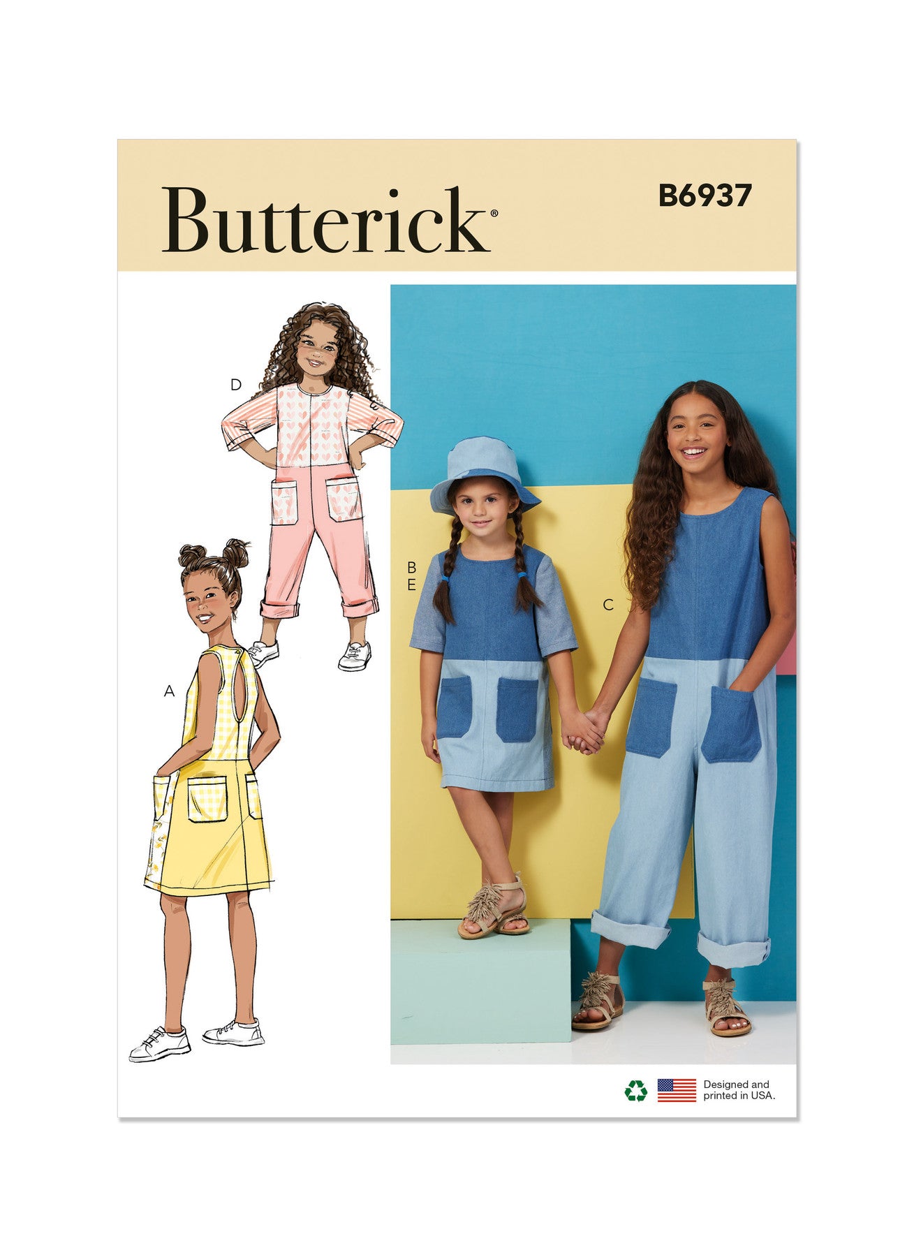 Butterick Pattern B6937 Children's and Girls' Dress, Romper and Hat in Sizes S-M-L