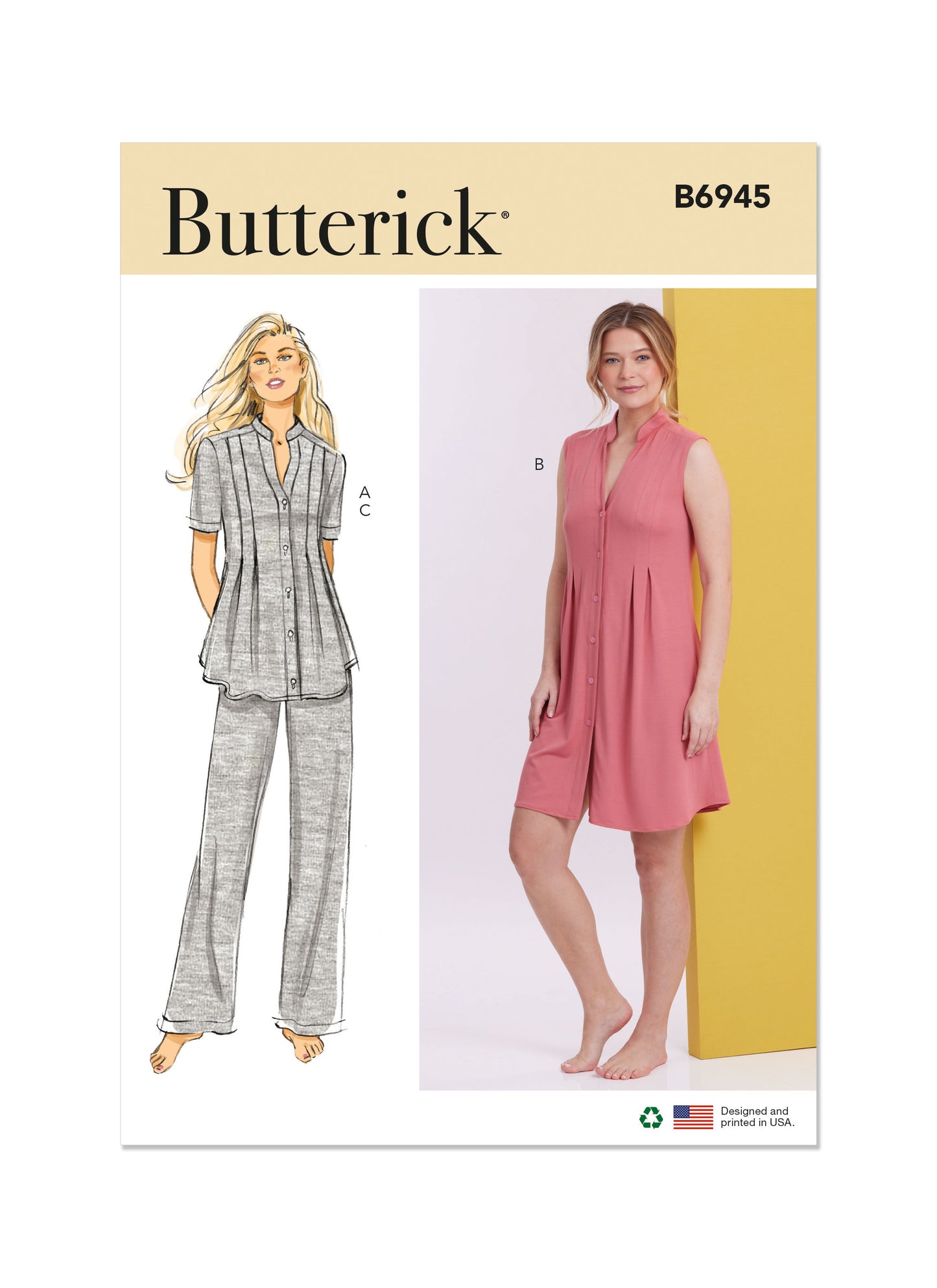 Butterick Pattern B6945 Misses' Knit Lounge Top, Dress and Pants