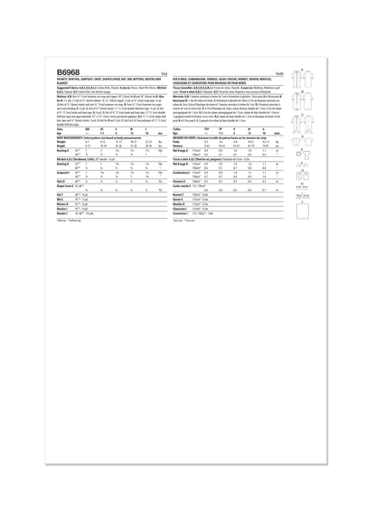 Butterick Pattern B6968 Infants' Bunting, Jumpsuit, Shirt, Diaper Cover, Hat, Bib, Mittens, Booties and Blanket