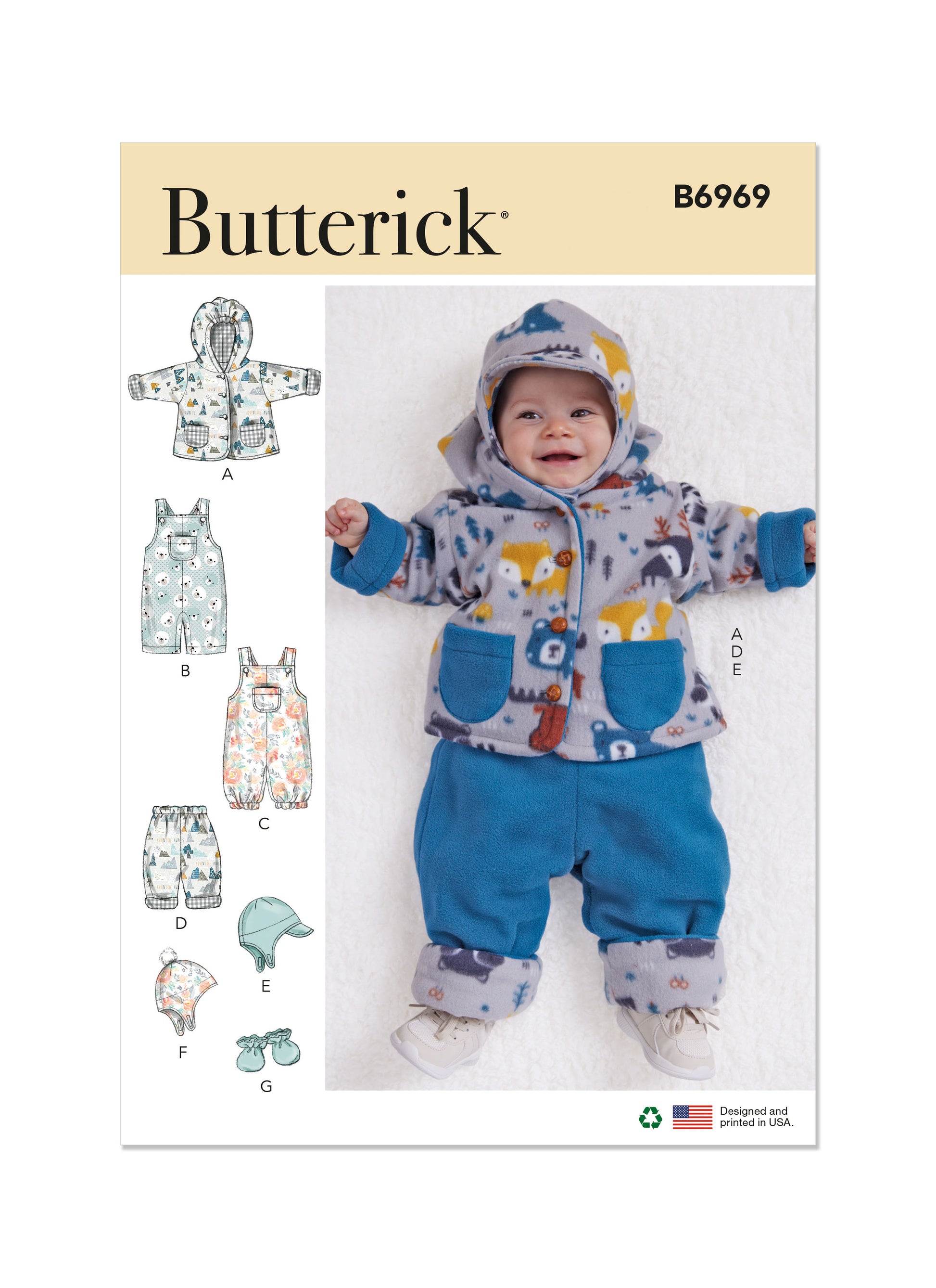 Butterick Pattern B6969 Infants' Jacket, Overalls, Pants, Hats and Mittens